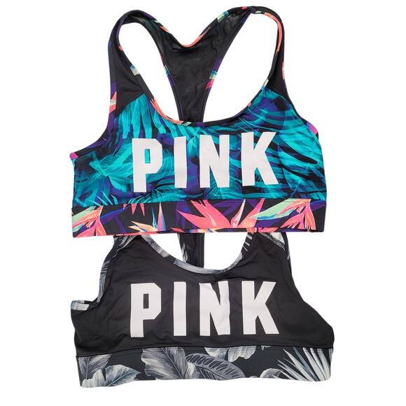 VS PINK Ultimate Unlined Racerback Sports Bra Size Large 2 Piece Bundle NWOT - Picture 2 of 11